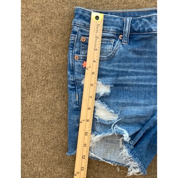 American Eagle Shorts Womens 8 Midi Cut-Off Distressed Stretch Embroidered Denim - Picture 3 of 10